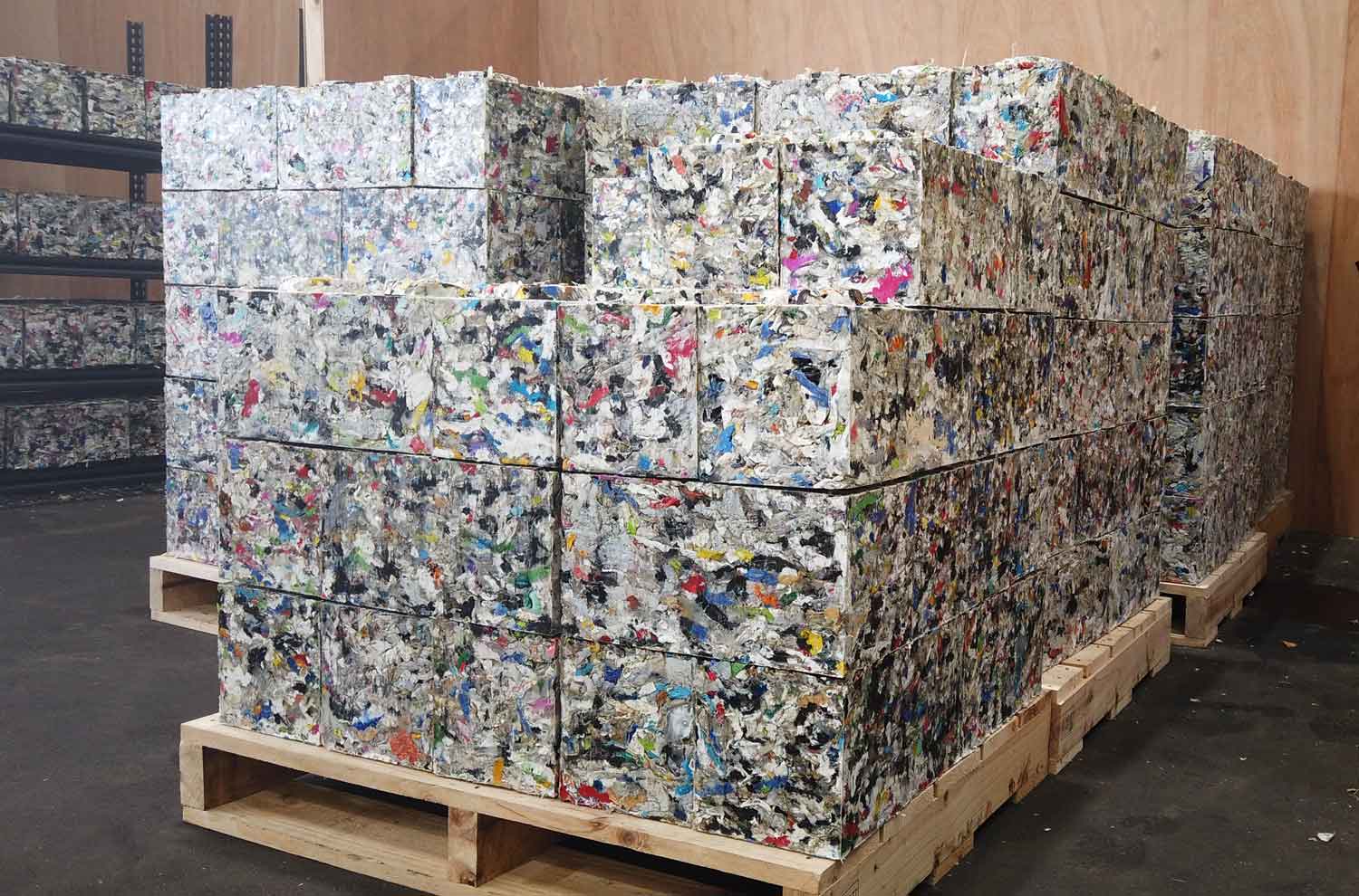 ByFusion ByBlock on pallet. recycling the unrecyclable plastic